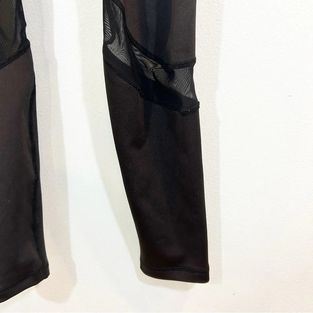 Lillium Active Black Leggings with Mesh Cutout Panels and Wide Waistband Gym